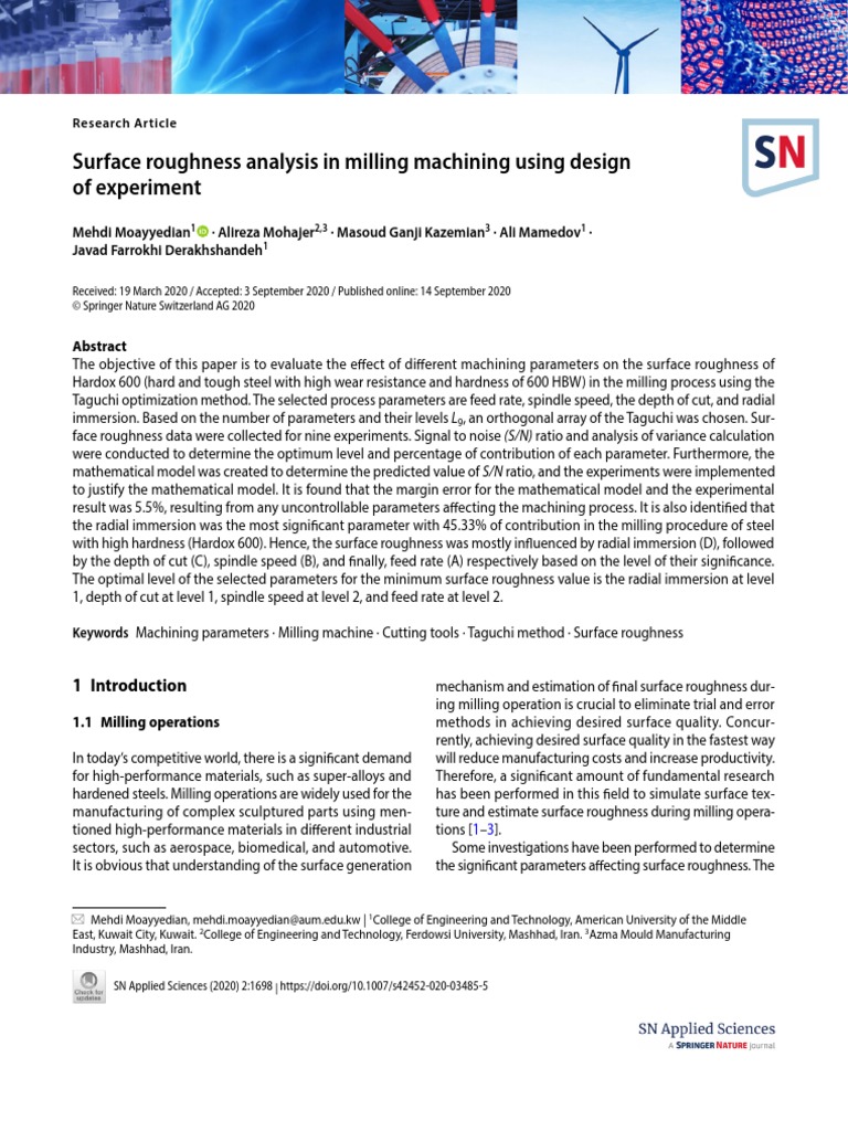 Surface Roughness Analysis in Milling Machining Using Design of