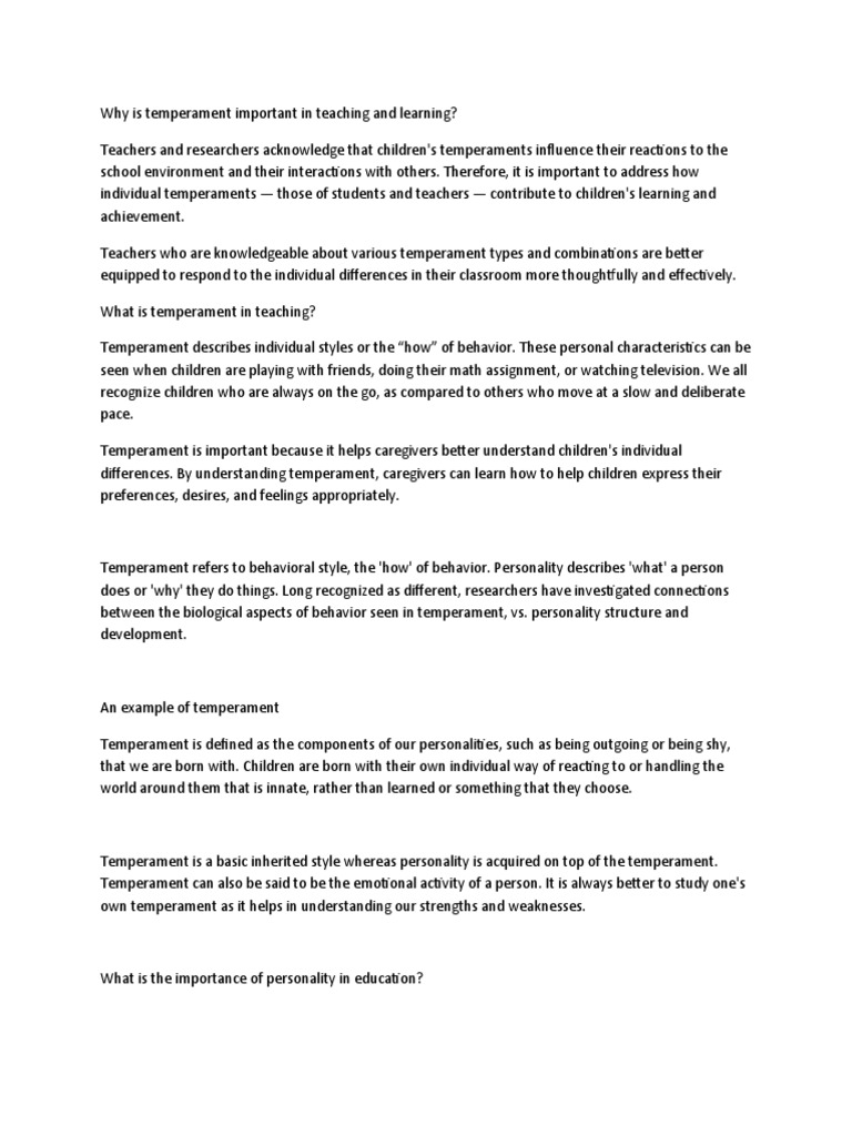 Temperament Pdf Temperament Learning
