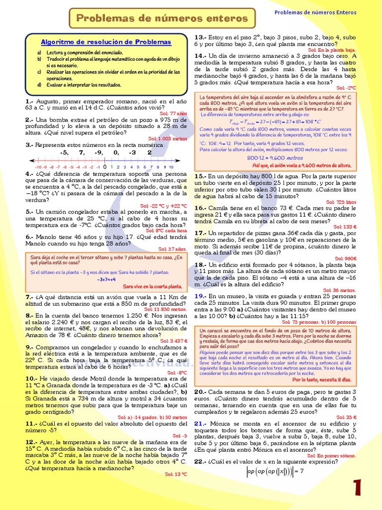 Problemas de Números Enteros Resueltos | PDF | Dom | Temperatura