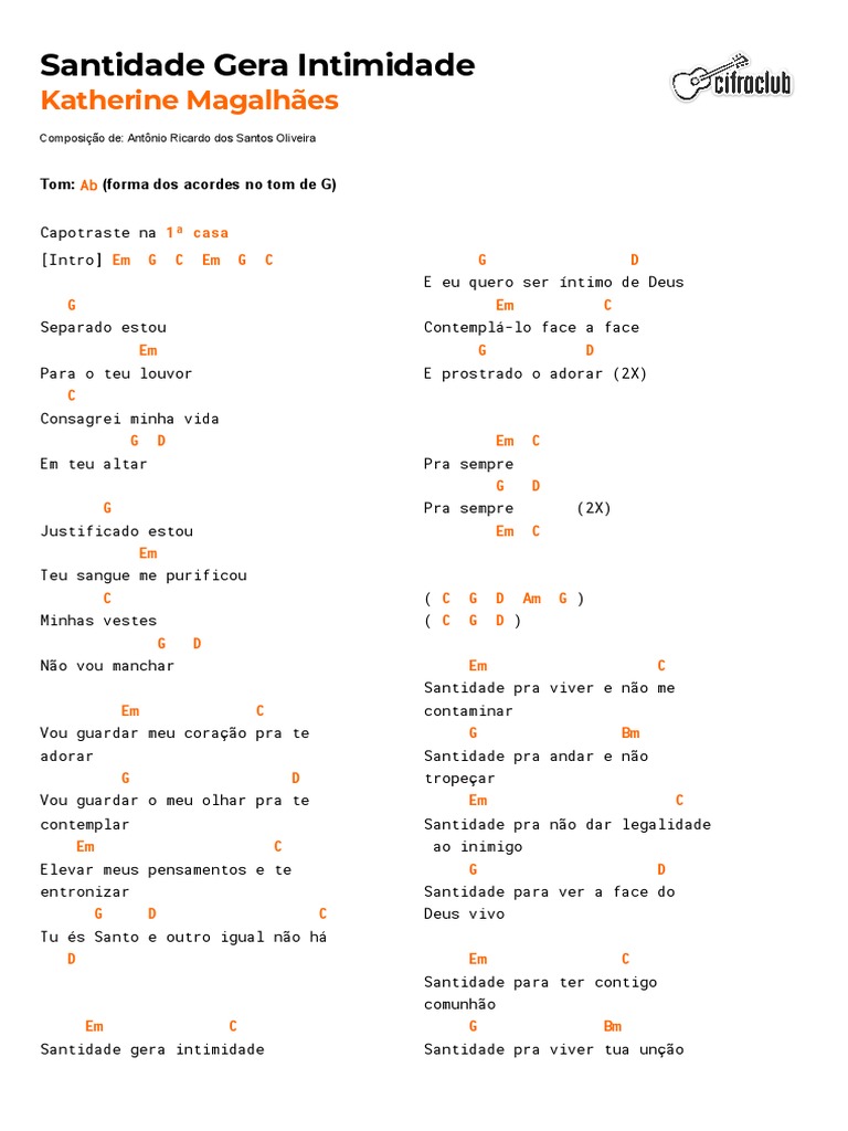 Cifra Club Katherine Magalhães Santidade Gera Intimidade Pdf