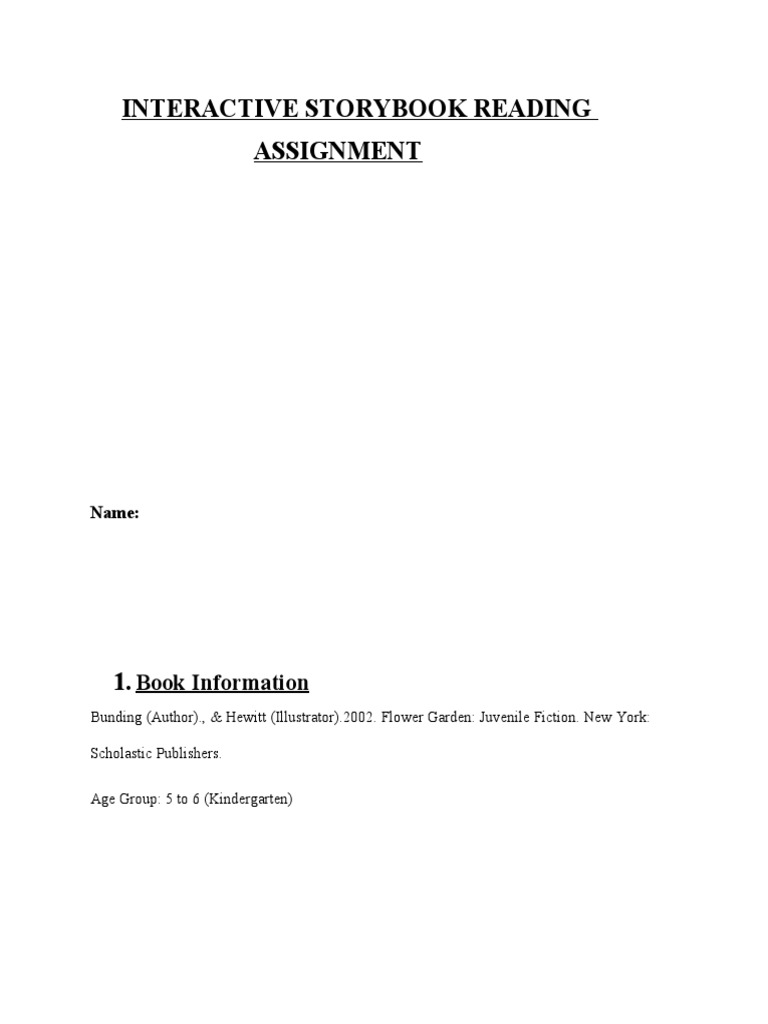 Interactive Storybook Reading Assignment APPLIED CURRICULUM PDF