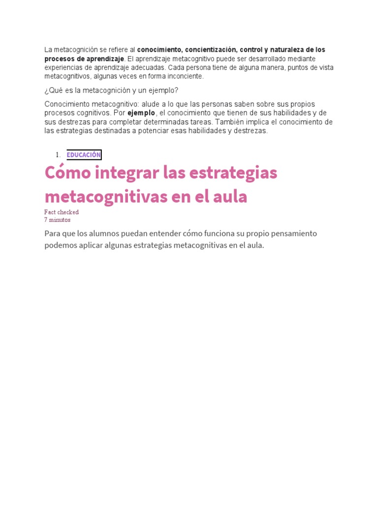 Estrategias Metacognitivas en el Aula | PDF | Teoria de la mente ...