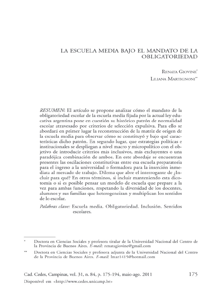 La Escuela Media Bajo El Mandato de La Obligatoriedad | PDF