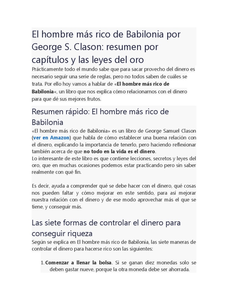 El Hombre Más Rico de Babilonia Por George S | PDF | Dinero