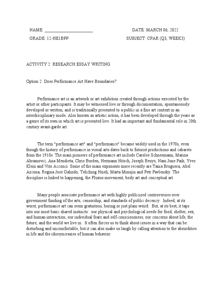 Performance Art: Boundless Expression | PDF | Performance Art | The Arts
