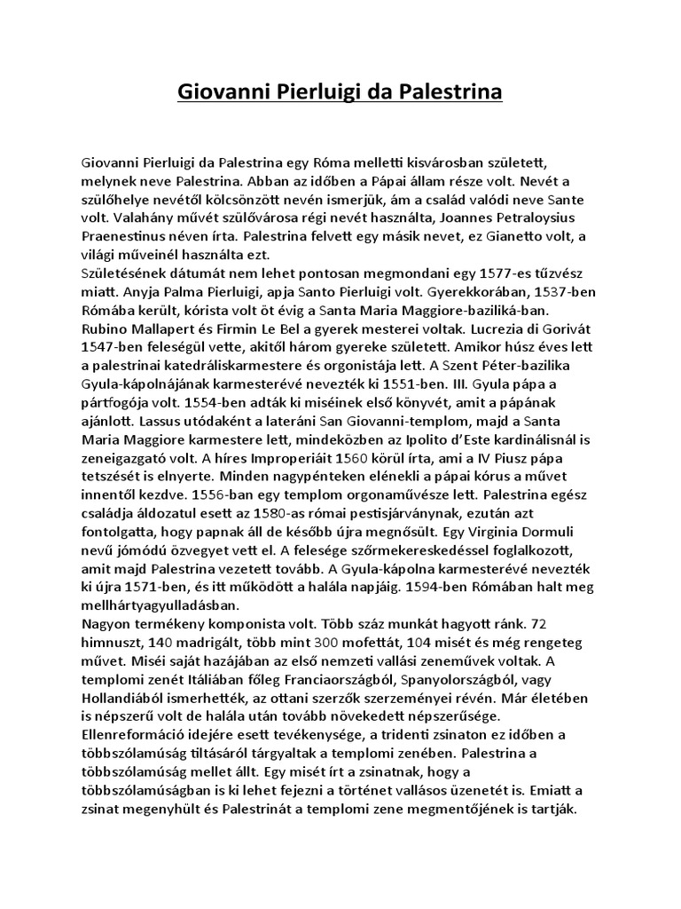 Giovanni Pierluigi Da Palestrina | PDF