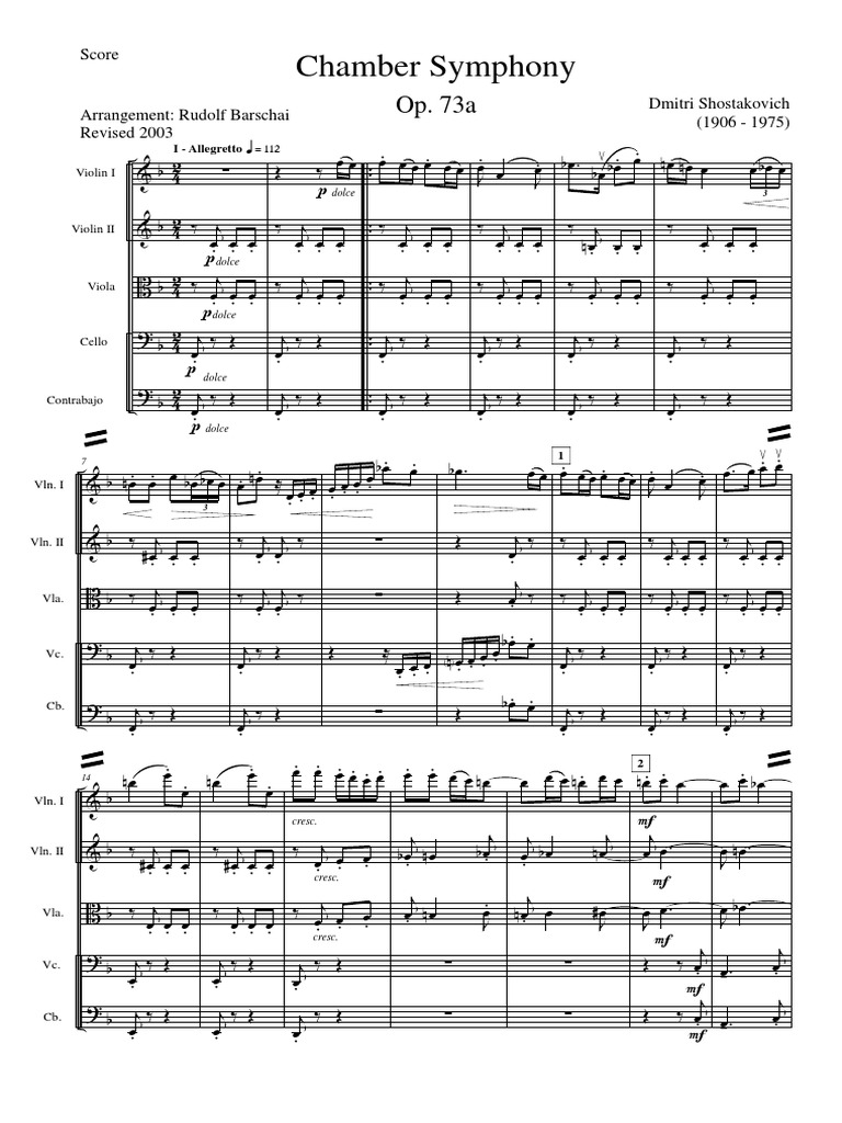 Shostakovich Chamber Symphony Op. 73a | PDF | Classical Music ...