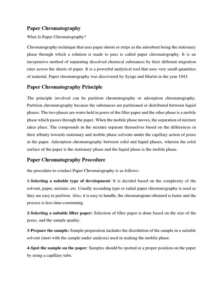 Paper Chromatography PDF Chromatography High Performance Liquid