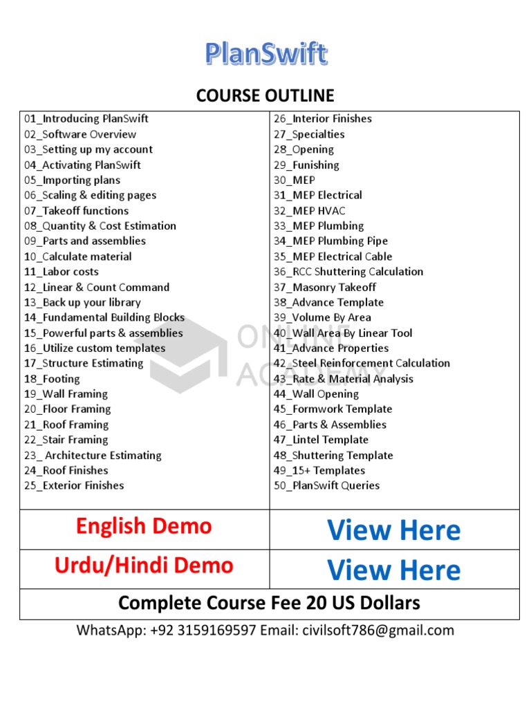 PlanSwift Estimating Course Outline | PDF | Art | Computers