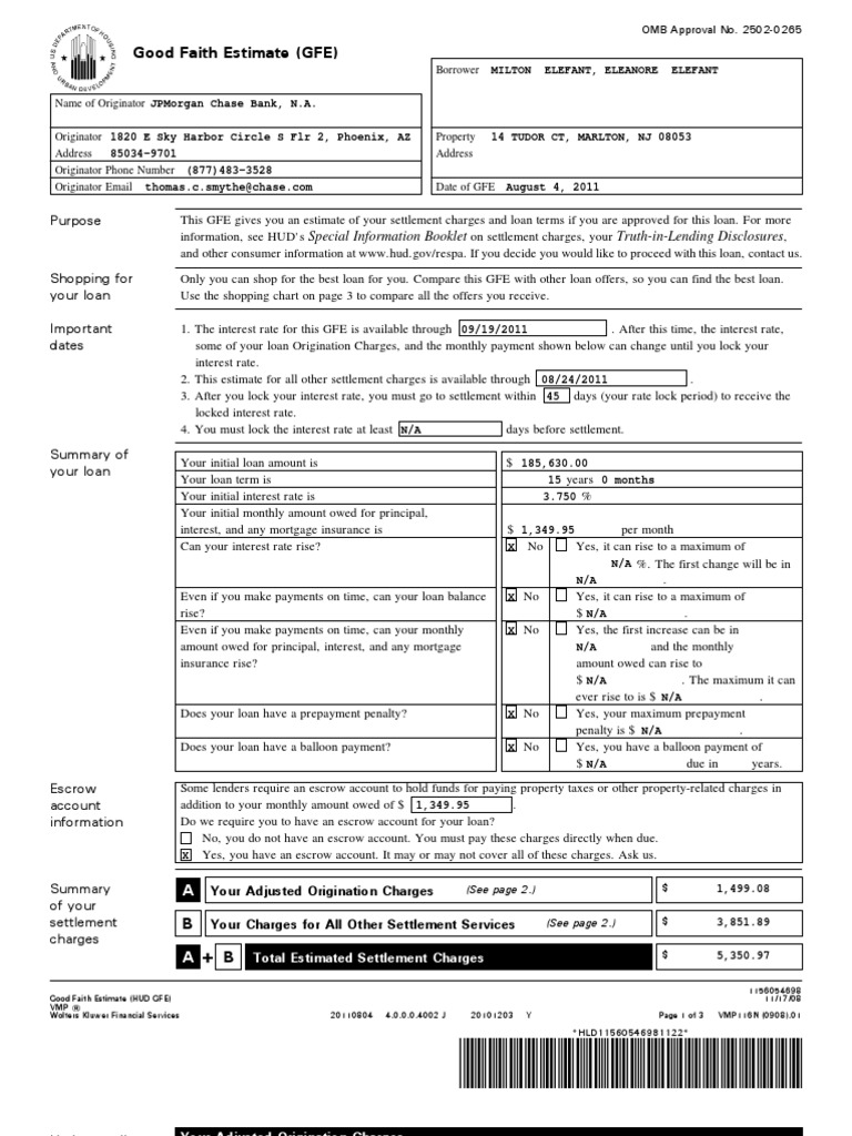 HUD Good Faith Estimate Summary | PDF | Title Insurance | Loans