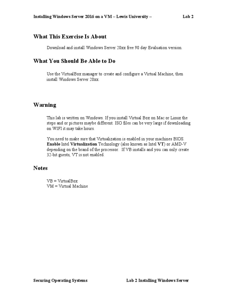 Lab 2 installing windows server 2016 v2 pdf microsoft windows