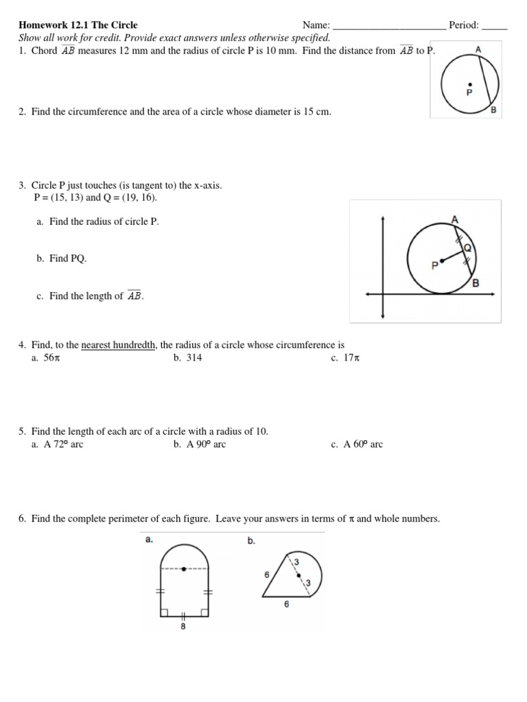 AB AB: Show All Work For Credit. Provide Exact Answers Unless Otherwise ...