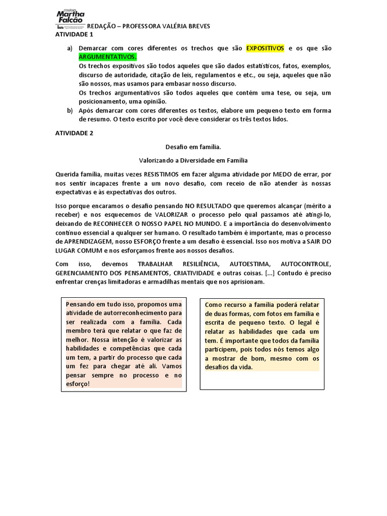 Redação sobre Autoestima e Escrita | PDF | Família | Pensamento