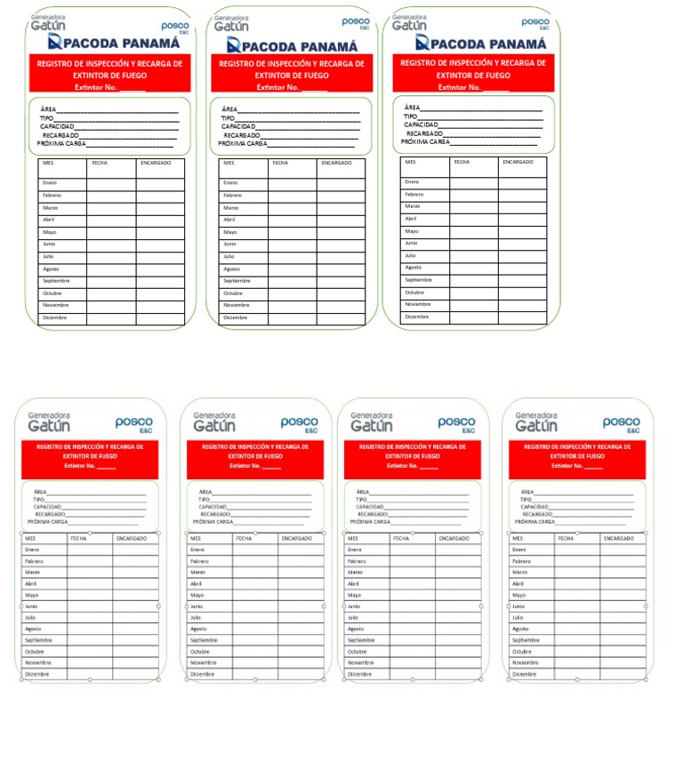 Registro de inspección y recarga de extintores de fuego | PDF ...