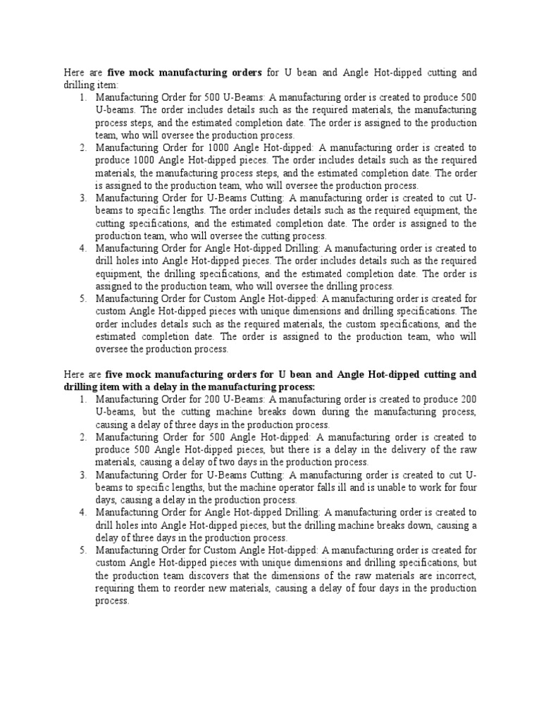 Mock Scenario - Manufacturing - ERP - UAT | PDF | Drilling | Secondary ...