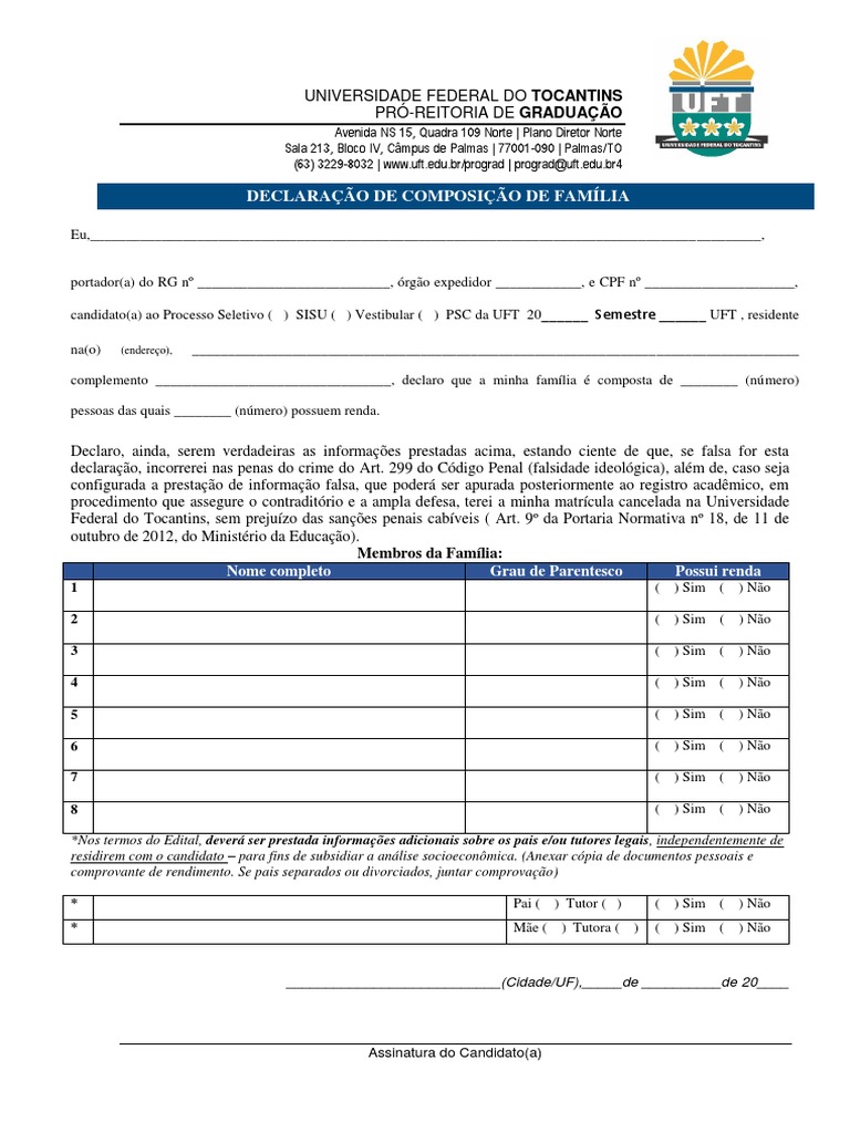 Declaração de Composição Familiar UFT | PDF | Brasil | Justiça