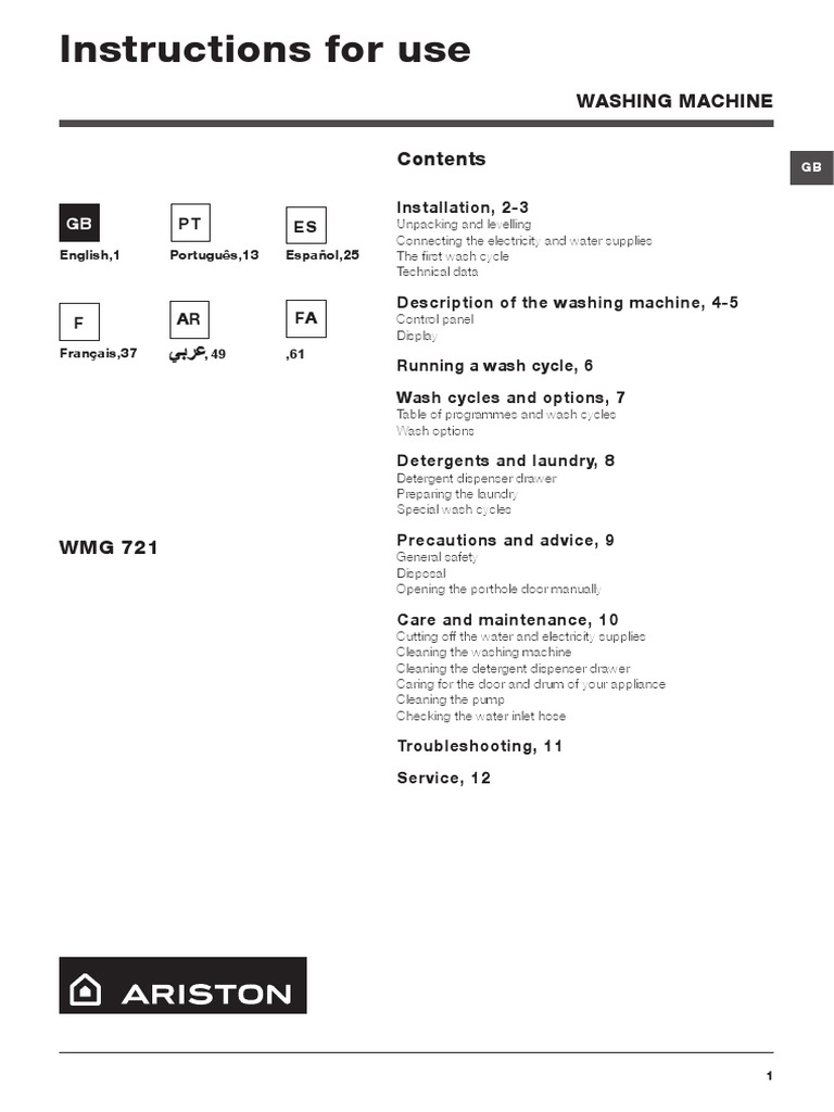 Instructions For Use: Washing Machine | PDF | Washing Machine | Ac ...