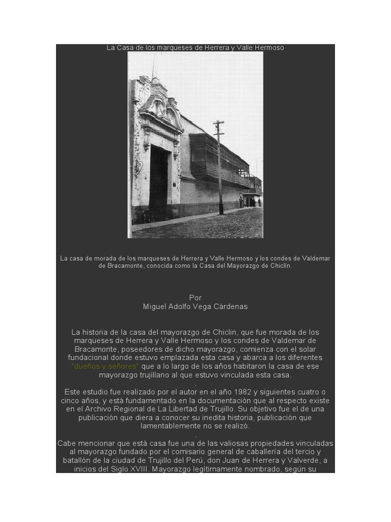 La Casa de Los Marqueses de Herrera y Valle Hermoso PDF Esclavitud