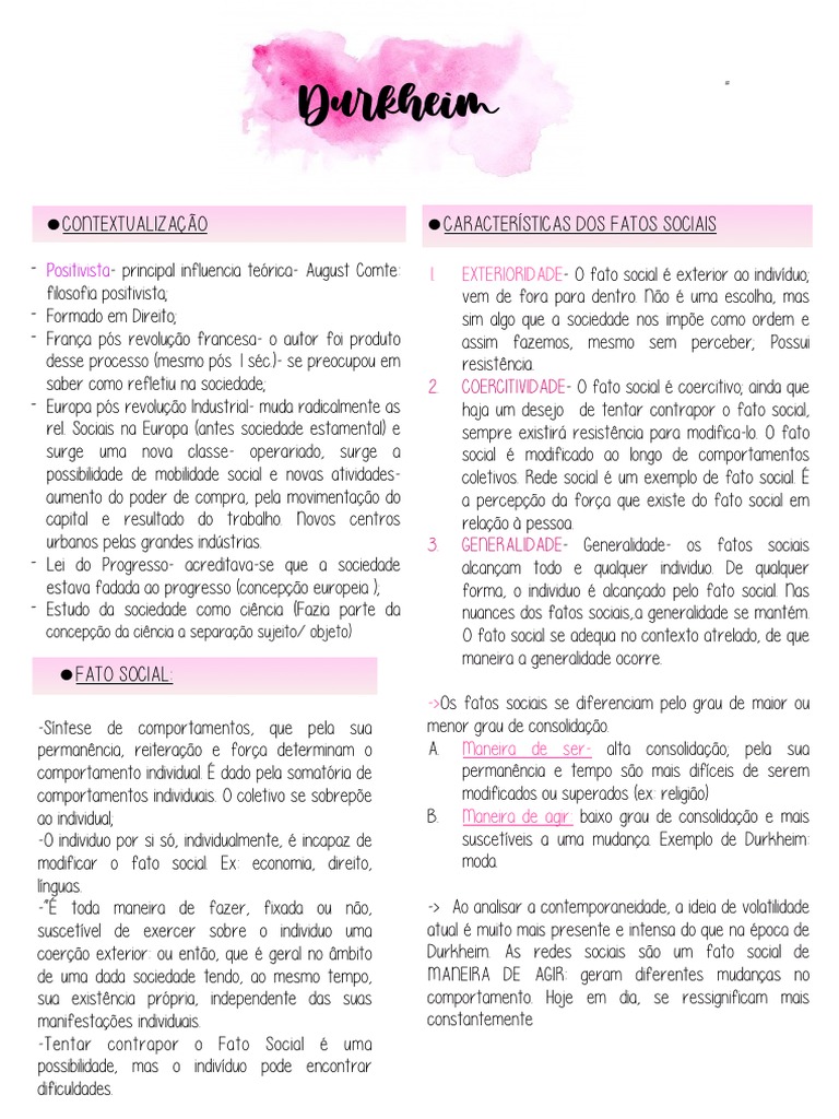 Resumo de durkheim pdf sociologia mile durkheim