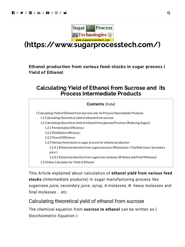 Ethanol Production From Various Feedstocks in Sugar Process - Eth | PDF ...
