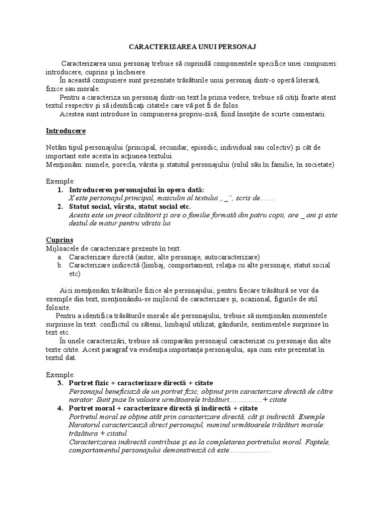 Caracterizarea Unui Personaj | PDF