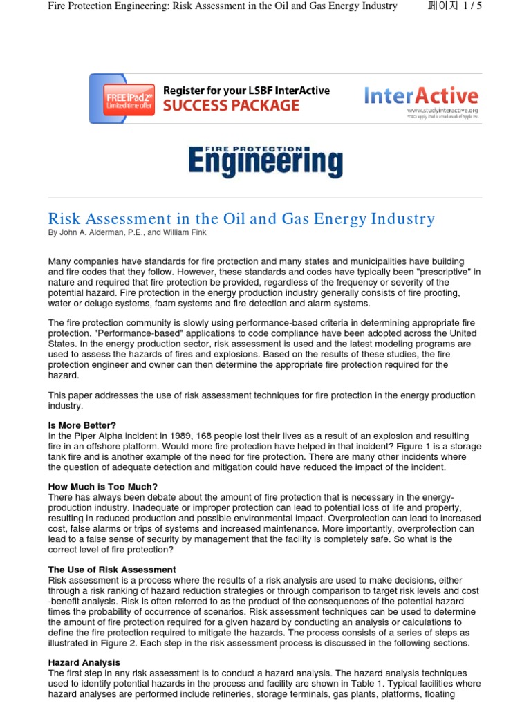 Risk Assessment in The Oil and Gas Energy Industry PDF Risk