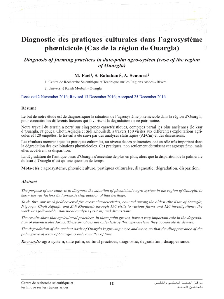 Diagnostic des pratiques culturales à Ouargla | PDF | Irrigation ...