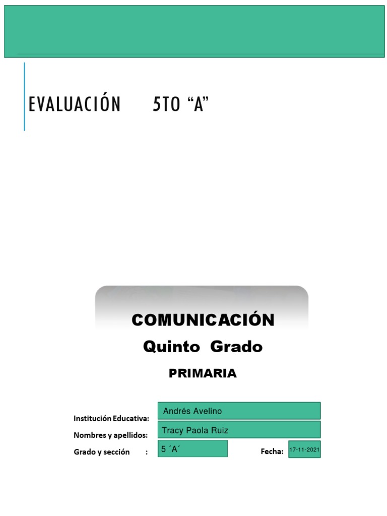 Examen de Comunicación 5to Grado | PDF | Patata | Alimentos