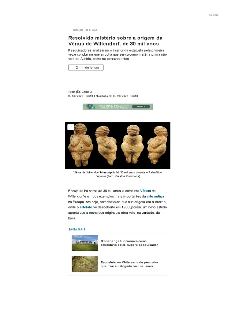 Resolvido Mistério Sobre A Origem Da Vênus de Willendorf, de 30 Mil Anos Revista Galileu