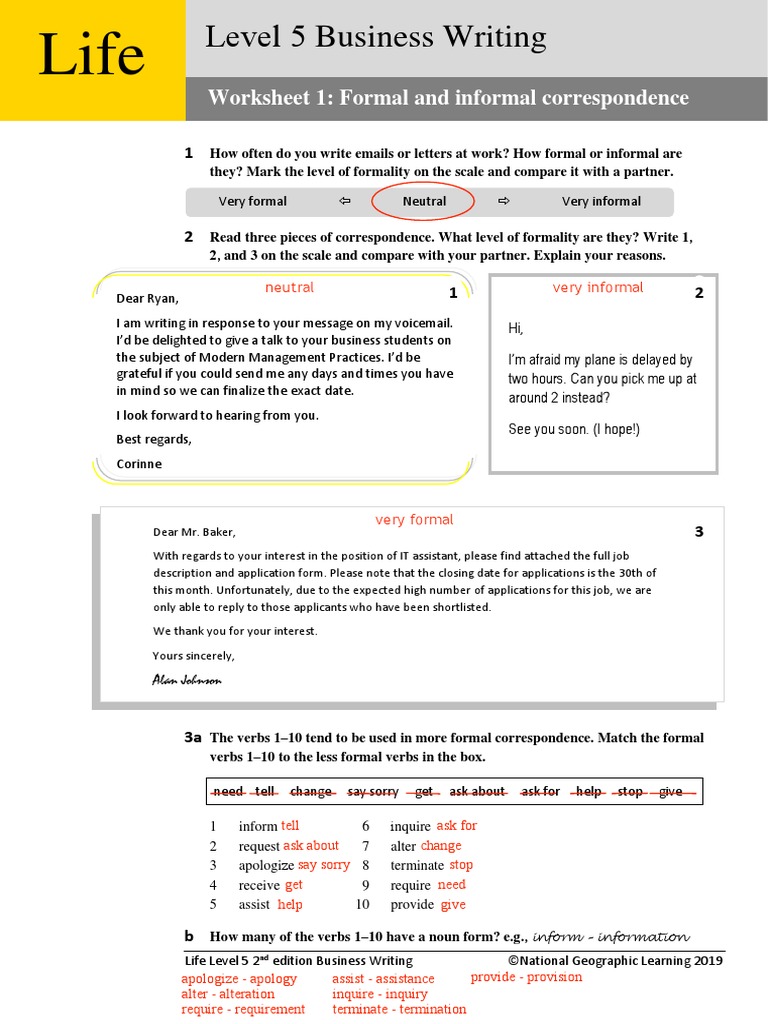 Level+5+Formal Informal Correspondence | PDF | Linguistics