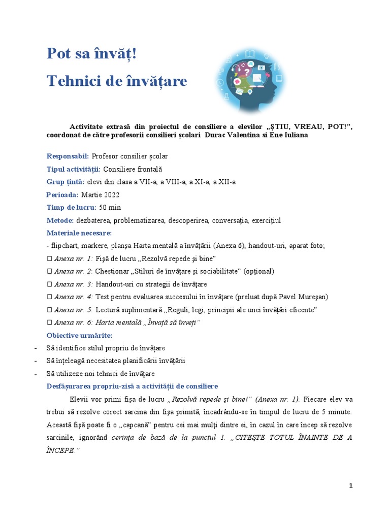 Activitatea Pot Sa Invat Tehnici de Invatare (5089) | PDF
