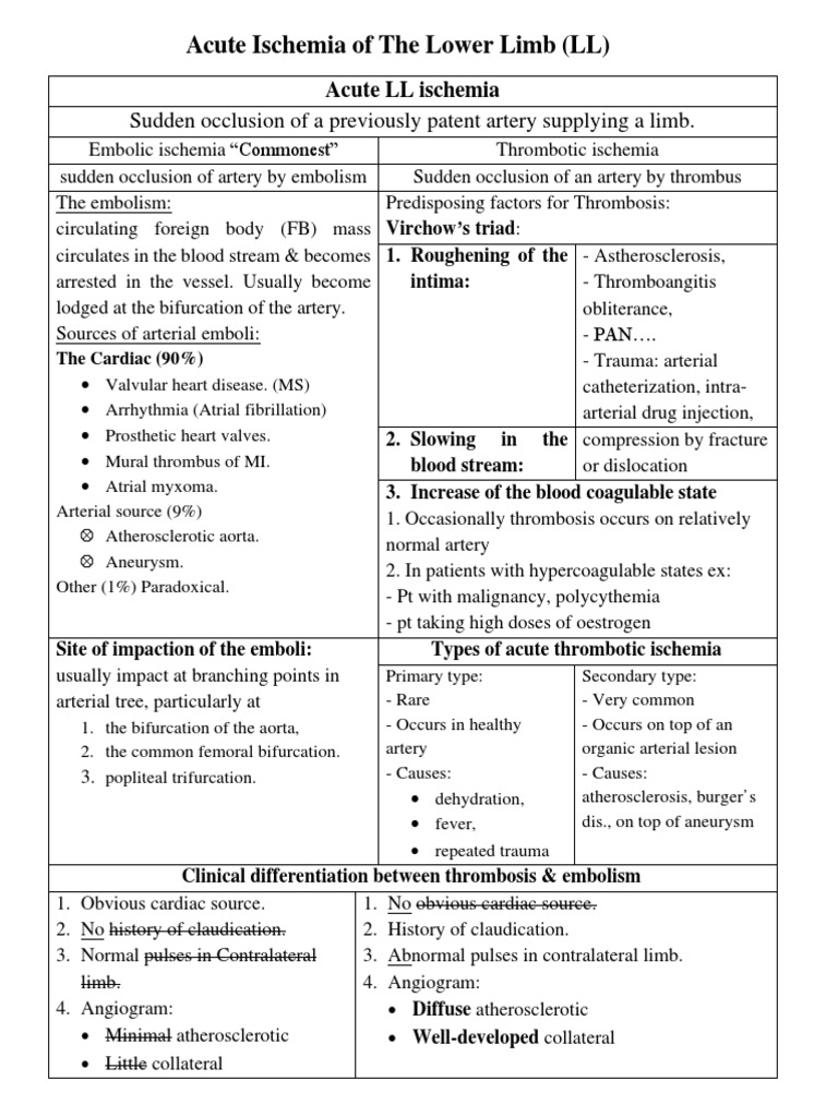 Acute Ischemia of The Lower Limb (LL) : Sudden Occlusion of A ...