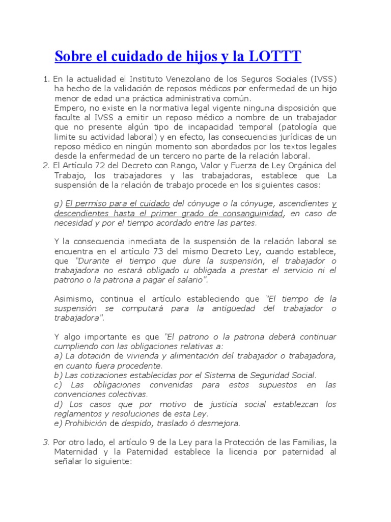 Sobre El Cuidado de Hijos y La LOTTT | PDF | Estado (política) | Justicia