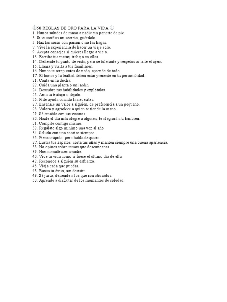 50 Reglas de Oro para La Vida | PDF