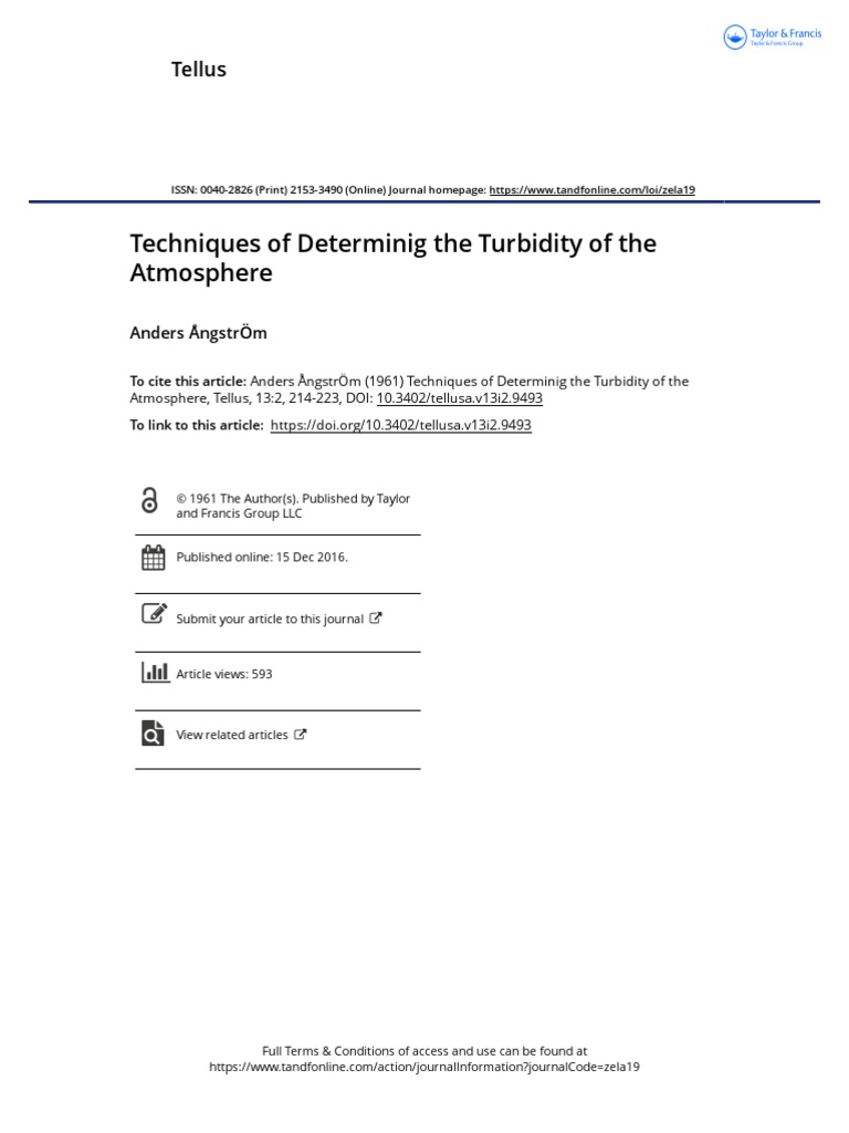 Techniques of Determinig The Turbidity of The Atmosphere PDF