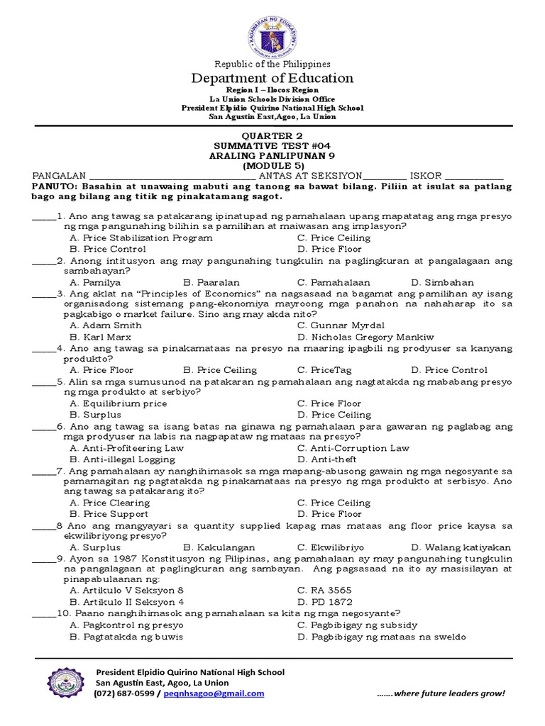 Multiple Choice Instruction In Filipino