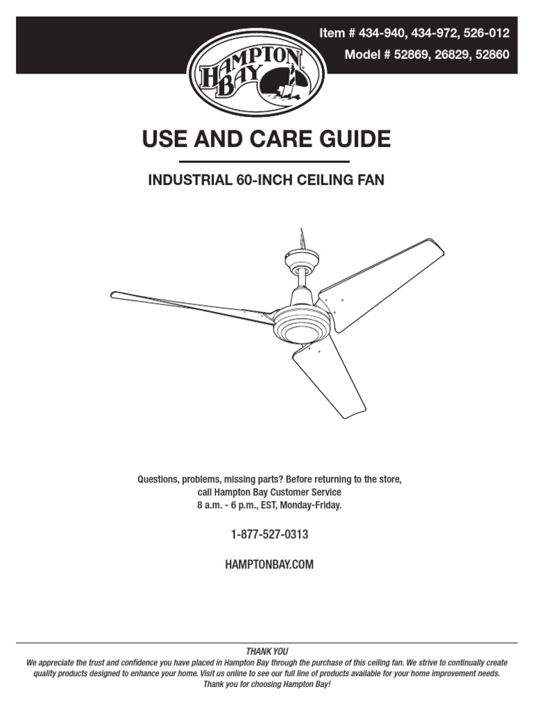 Hampton Bay Industrial 60 In. Brushed Steel Indoor Ceiling Fan Manual