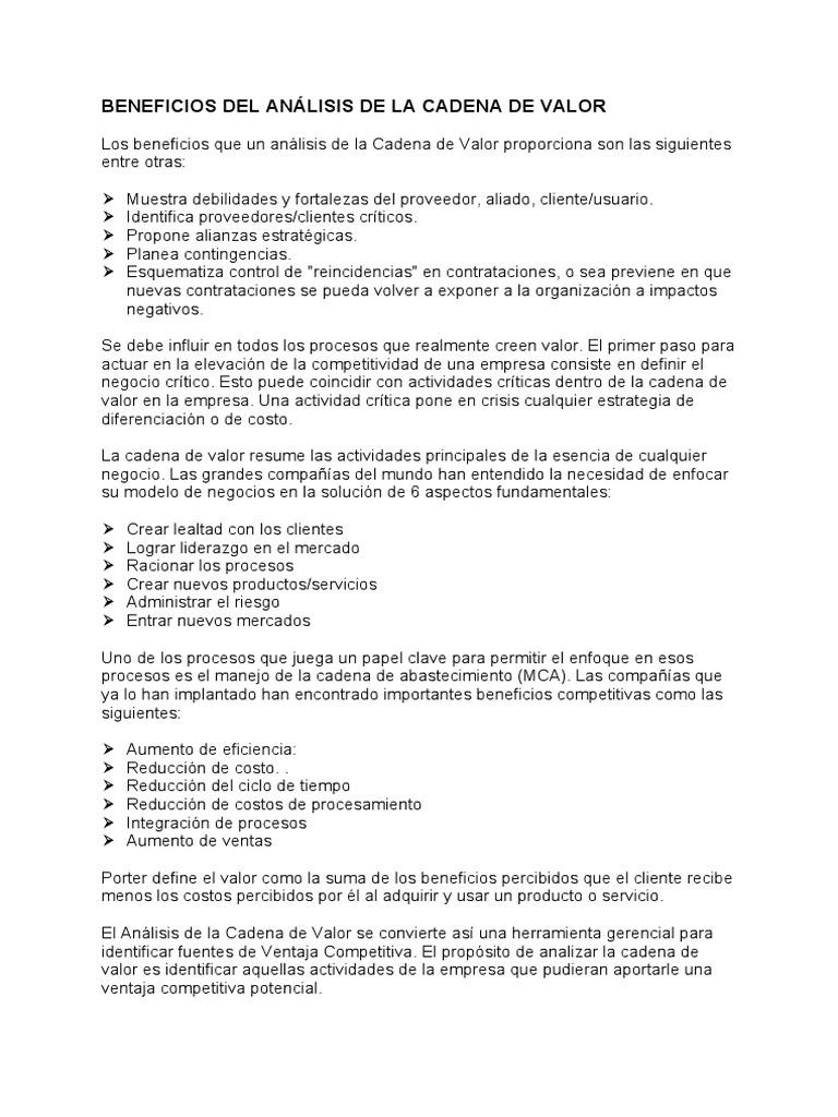 Beneficios del Análisis de la Cadena de Valor | PDF | Cadena de valor ...