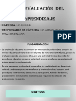 Evaluaciòn Del Aprendizaje: Carrera: Lic. en E.E.B Responsable de Càtedra: Lic. Mirian Raquel Zeballos Franco