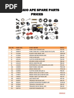 Piaggio Ape Spare Parts Prices: Sr. No. Part No. Part Name Price