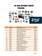 Piaggio Ape Spare Parts Prices: Sr. No. Part No. Part Name Price