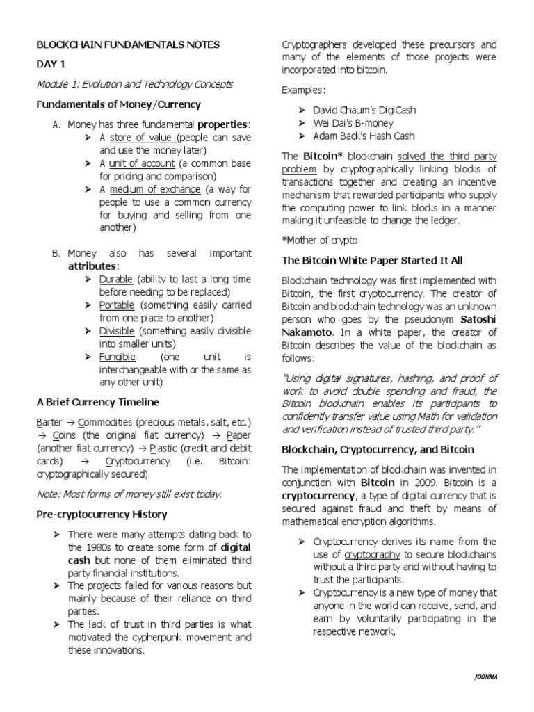 Blockchain Fundamentals Notes | PDF | Cryptocurrency | Bitcoin