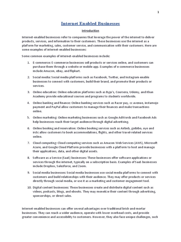 Internet Enabled Businesses | PDF | Customer Relationship Management ...