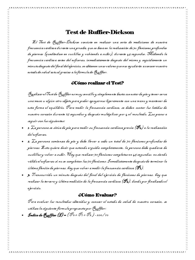 Test De Ruffier Dickson – Test Ruffier Dickson Calcul – SIZNV