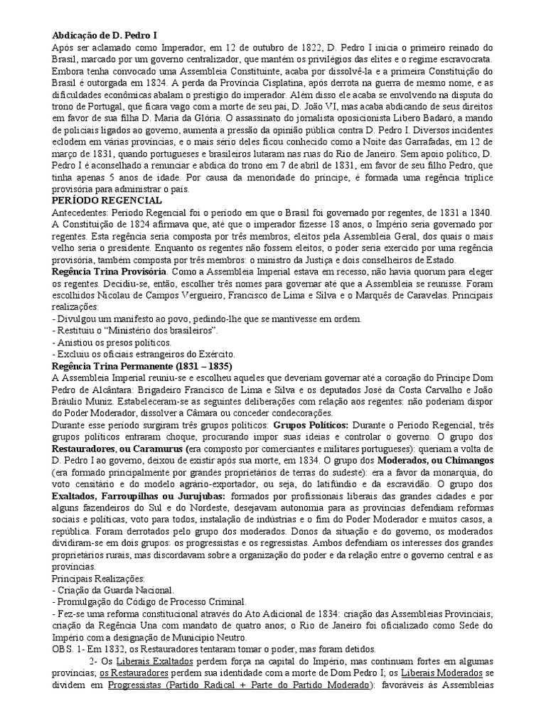 A Abdicação de D. Pedro I e o Início do Período Regencial no Brasil ...