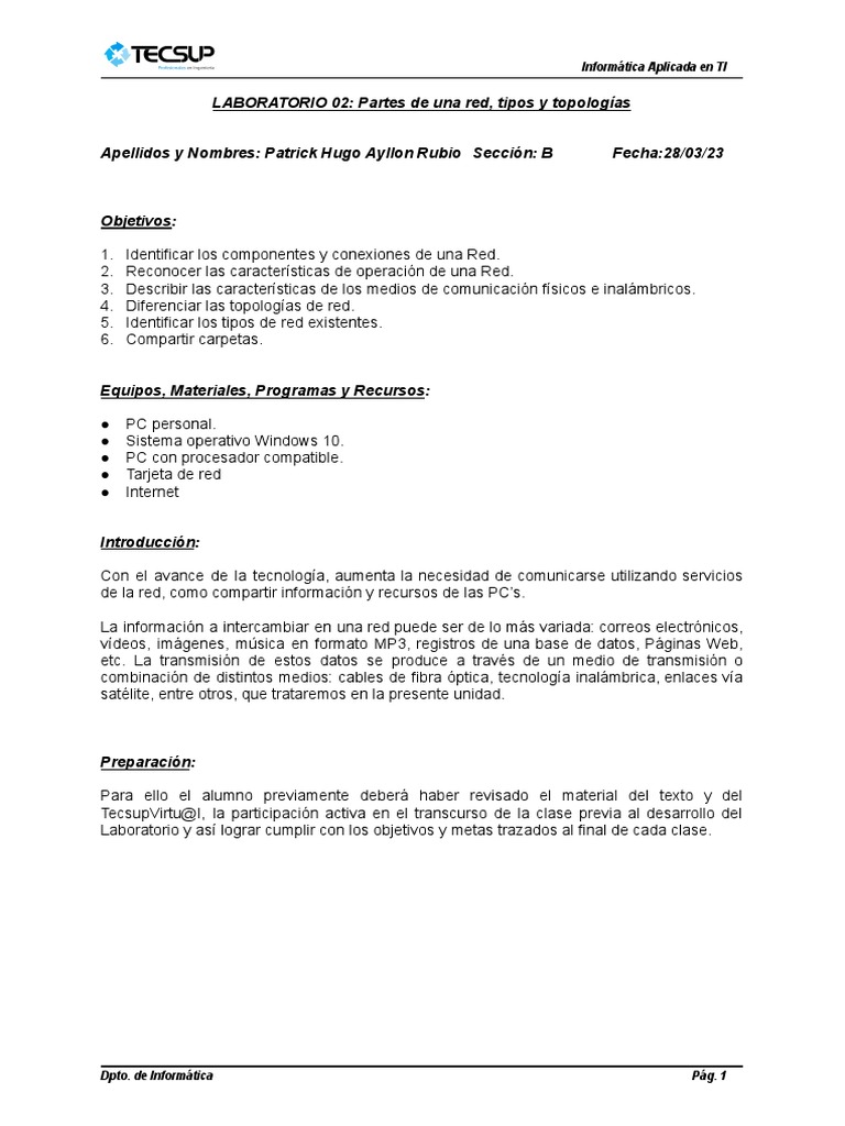L02 Partes de una red, tipos y topologías.docx PDF Red de