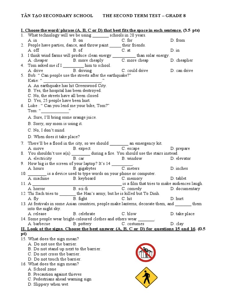 Grade 8 Second Term Test Overview | PDF | Games & Activities