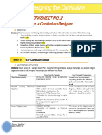 Designing The Curriculum: Worksheet No. 2 The Teacher As A Curriculum Designer