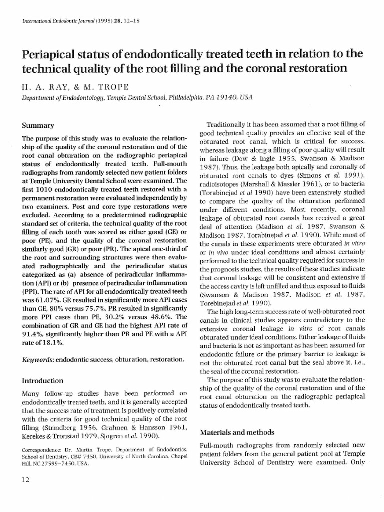 Int endodontic j january 1995 ray periapical status of