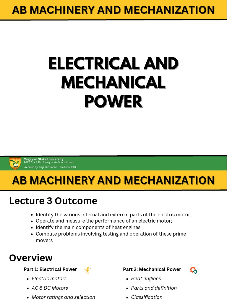 Lecture 3 Part1 Electric Motors PDF Electric Motor Engines
